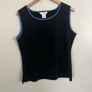 Exclusively Misook‎ Top Womens Large Black Blue Trim Sleeveless
